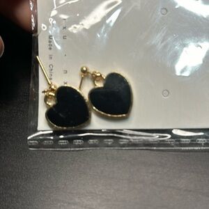 Add-on to any bundle $5. Brand new! Black heart gold plated dangle earrings.